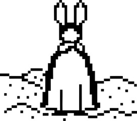 Fototapeta premium Minimalist pixel art of a sitting rabbit in nature with a simple dotted background