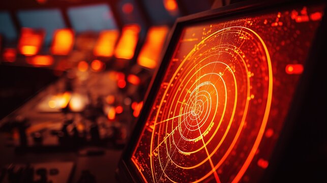 Red Radar Display in Futuristic Control Room - Powered by Adobe