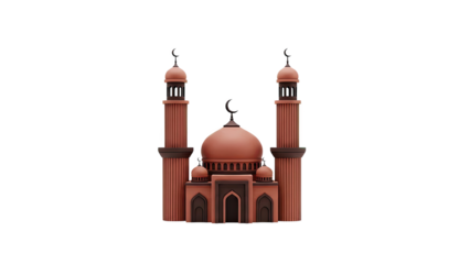 3D Render of a Mosque with Minarets and Domes