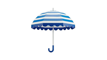 Blue and white striped umbrella with scalloped edge