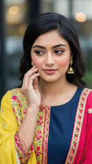 Beautiful Indian girl portrait with background blurred 