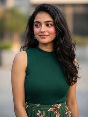 Beautiful Indian girl portrait with background blurred 
