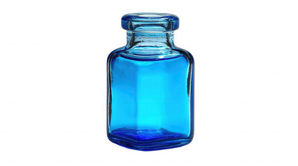 Obraz premium Vintage blue glass medicine bottle with closed cap on transparent background