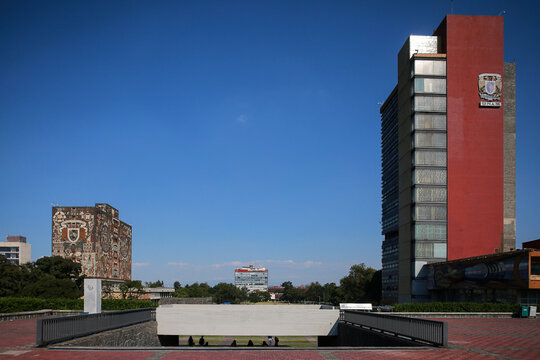 Ciudad de Mexico, Mexico - October 26. 2025: Central Library and Rectory Building of UNAM in Mexico
