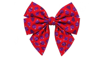 Red decorative bow with blue pattern design.