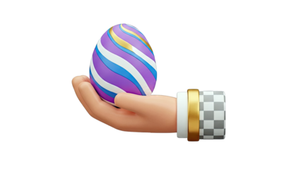 3D Render of a Hand Holding a Striped Easter Egg