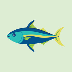Fototapeta premium Colorful tuna fish illustration with blue, teal, and yellow shades