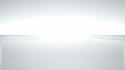 A slow, smooth tracking shot across an endless, highly polished white floor meeting a perfectly white, diffused sky horizon pristine, corporate, space