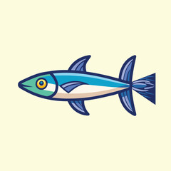 Fototapeta premium Cartoon illustration of a bright blue fish swimming in the ocean