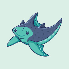 Fototapeta premium Cartoon Stingray Swimming in a Pale Green Ocean Background Illustration Style