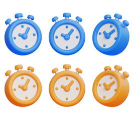 3D render of a cute cartoon stopwatch timer icon