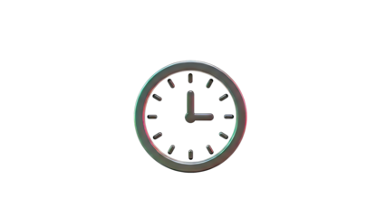 Clock Showing 3 O'Clock Isolated on White Background