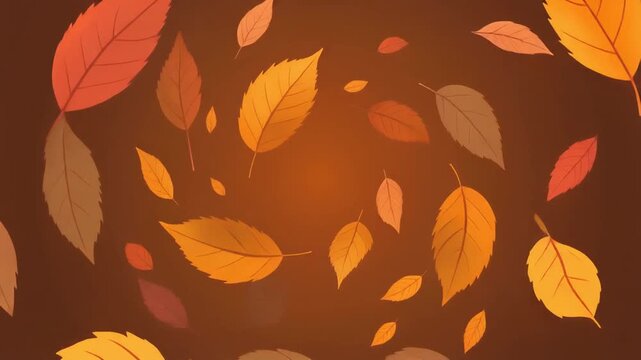 Warm autumnal backdrop featuring a dynamic scattering of colorful fallen leaves in a harmonious array of oranges and browns, perfect for fall designs and seasonal themes