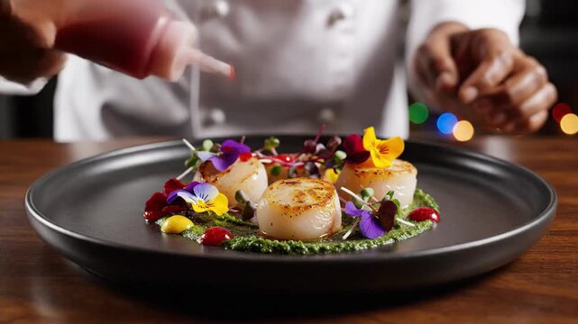 Chef plating exquisite food dish gourmet cuisine culinary arts presentation
