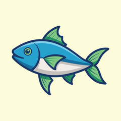 Obraz premium Adorable Cartoon Fish with Blue Body and Green Fins on Beige Background