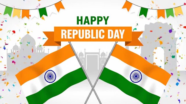 Indian Republic Day Flags Confetti Animation Background India Gate
