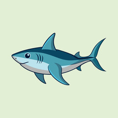 Fototapeta premium Cartoon Illustration of a Cute Blue Shark Swimming in the Ocean