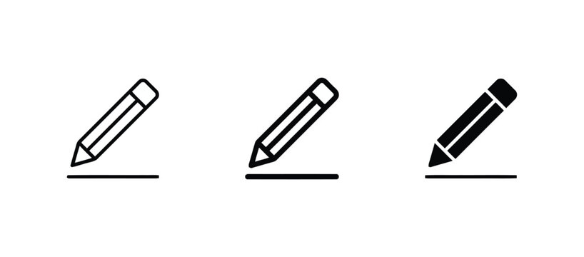 Pencil Vector Icon in Three Different Styles Featuring Concept of Writing Tool Editing Equipment Creative Drawing and Educational Symbol