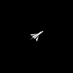 Minimalist jet airplane illustration on black background for design or concept