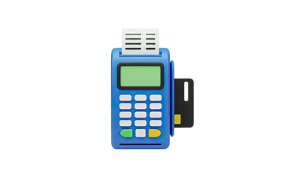 Blue Credit Card Machine with Receipt and Card