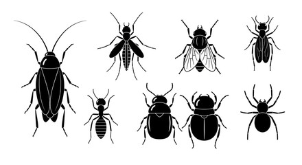 Detailed Vector Silhouette Collection of Various Insects and Bugs for Pest Control Icons