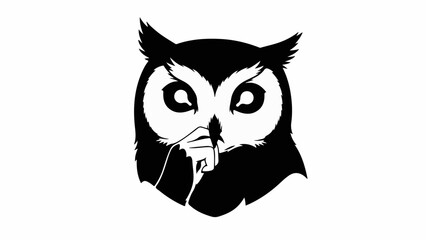 Mysterious owl with finger on lips, signaling silence and secrecy.