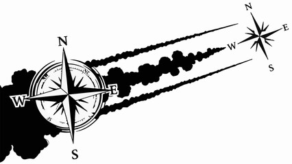 Compass directing towards new directions with trails symbolizing progress and exploration