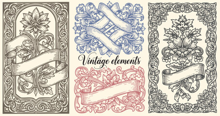 Decorative floral design elements. Ornate swirling floral motif. Pattern vector illustration in vintage engraving style © bow