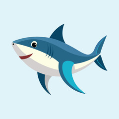 Obraz premium Cartoon Great White Shark Swimming Peacefully in Blue Ocean Background Illustration