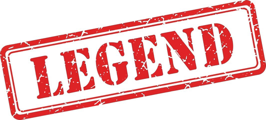 A detailed view of a prominent red stamp with the word legend boldly displayed on a white background