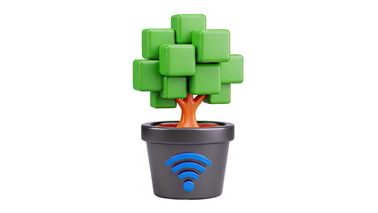 3D Rendered Potted Tree with WiFi Symbol