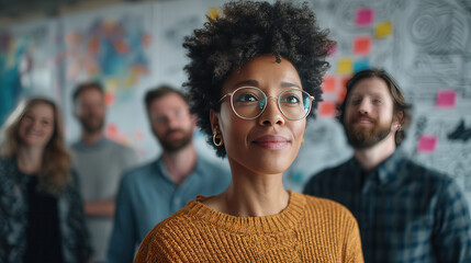 Group of people at a creative workspace during a team meeting focused on collaboration and innovation