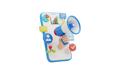 3D Mobile Marketing Concept with Megaphone and Icons