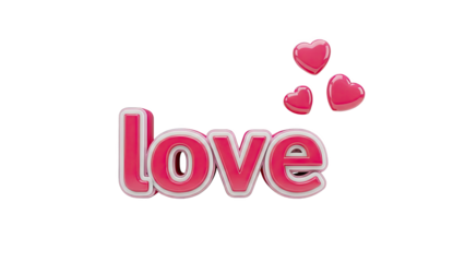 3D Pink "Love" Text with Hearts