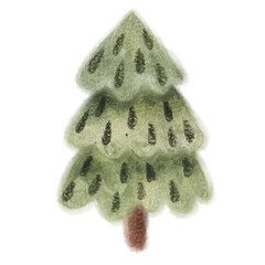 Simple watercolor illustration of a green evergreen Christmas tree. Hand drawn pine tree for winter and Holiday celebration design element, New Year greeting card.