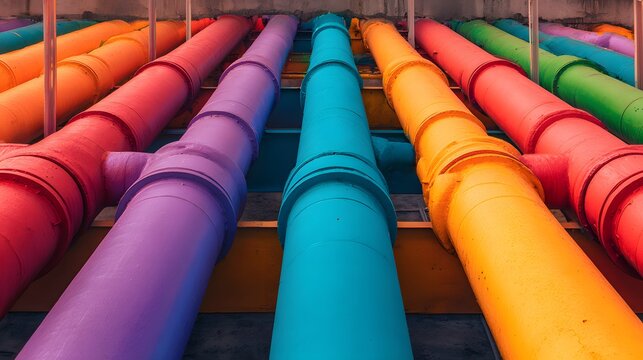 Colorful Pipes - A Vibrant Display of Industrial Infrastructure and Design.