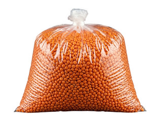 A large clear plastic bag filled to the brim with orange spheres