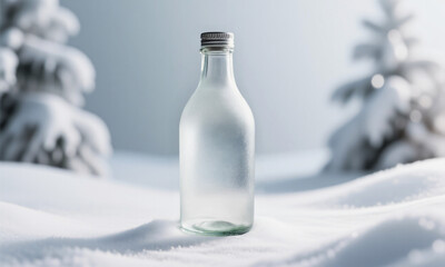 Frosted glass bottle mockup with subtle winter feel white background  Generative AI