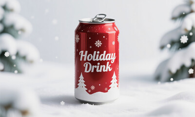 Holiday drink can mockup with subtle snow-inspired texture white background  Generative AI
