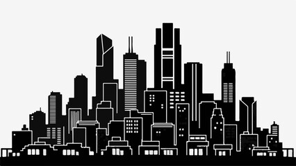 Obraz premium Modern city skyline silhouette at night, a symbol of urban growth and progress.