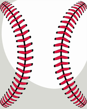 Detailed illustration of a white baseball with red stitching.