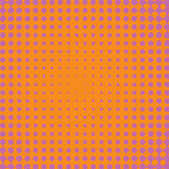 Polka dot pop art halftone pattern. Orange purple vector illustration
