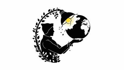 Silhouette of a person holding a glowing lightbulb globe, symbolizing innovation and global ideas.
