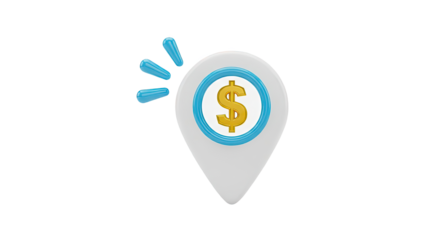 3D Location Pin with Dollar Sign and Blue Rays