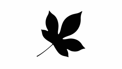 Simple black silhouette of a five-pointed leaf with a stem on a white background.