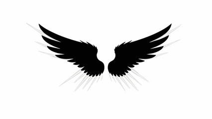 Mysterious black angel wings spread wide with ethereal light radiating outwards
