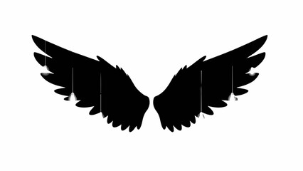 Majestic black angel wings spread wide against a clean white background, symbolizing freedom and spirituality.