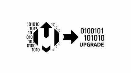 Digital transformation with binary code and upgrade symbol