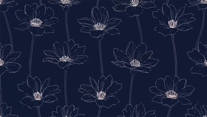 A beautiful floral pattern with white flowers on a dark blue background