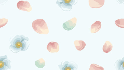 A delicate watercolor pattern of pastel flowers on a white background